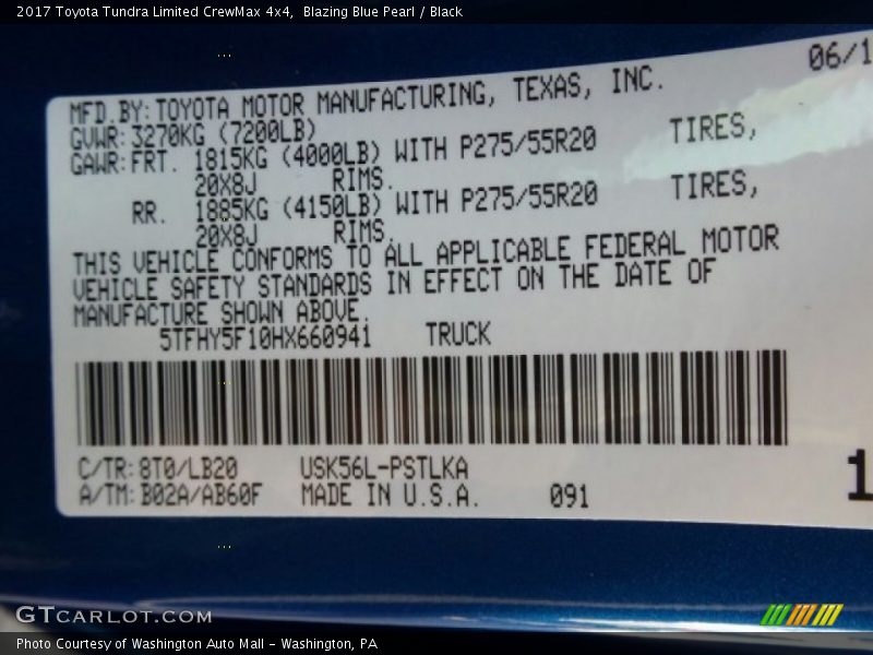 2017 Tundra Limited CrewMax 4x4 Blazing Blue Pearl Color Code 8T0