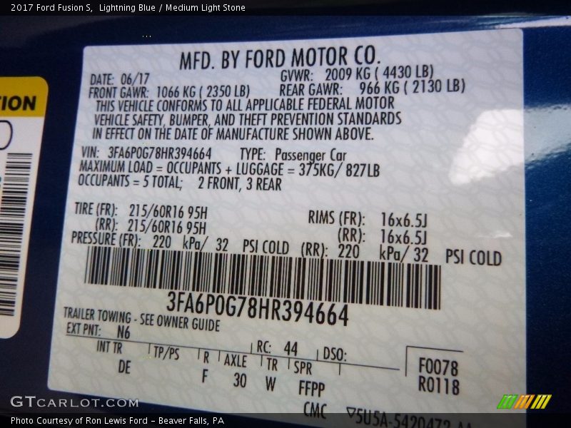 Lightning Blue / Medium Light Stone 2017 Ford Fusion S