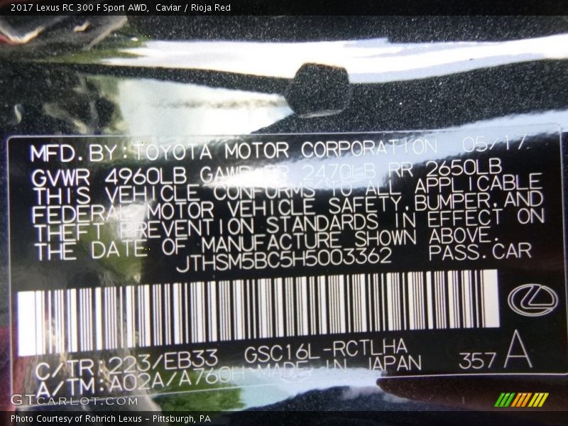Caviar / Rioja Red 2017 Lexus RC 300 F Sport AWD