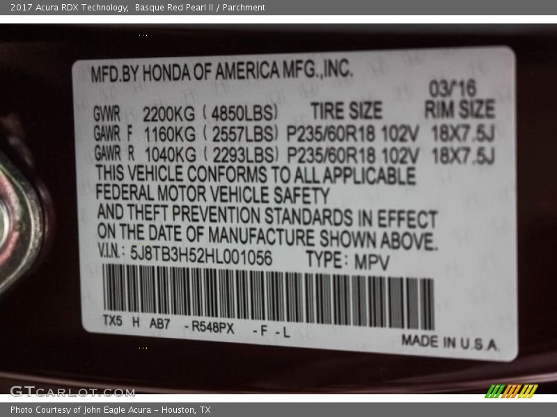 Basque Red Pearl II / Parchment 2017 Acura RDX Technology