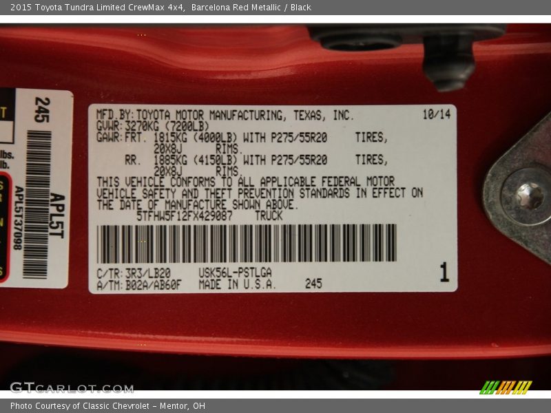 Barcelona Red Metallic / Black 2015 Toyota Tundra Limited CrewMax 4x4