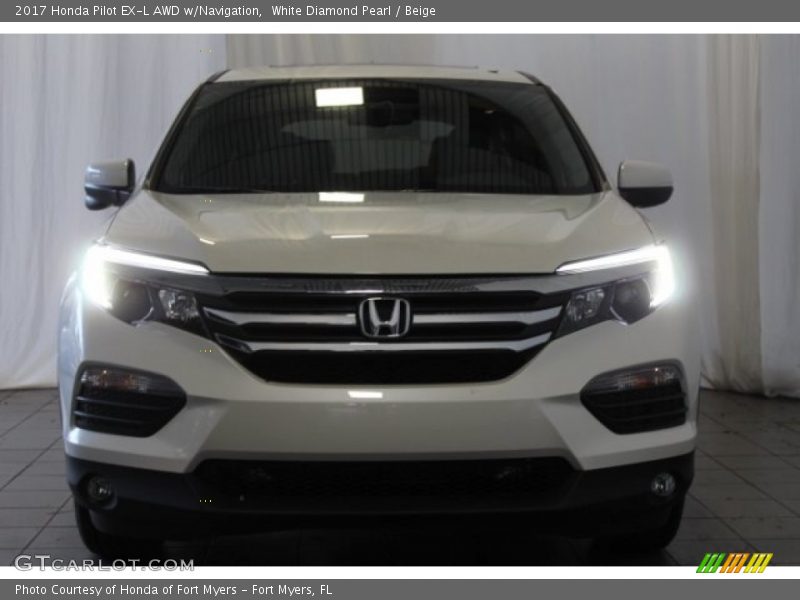 White Diamond Pearl / Beige 2017 Honda Pilot EX-L AWD w/Navigation
