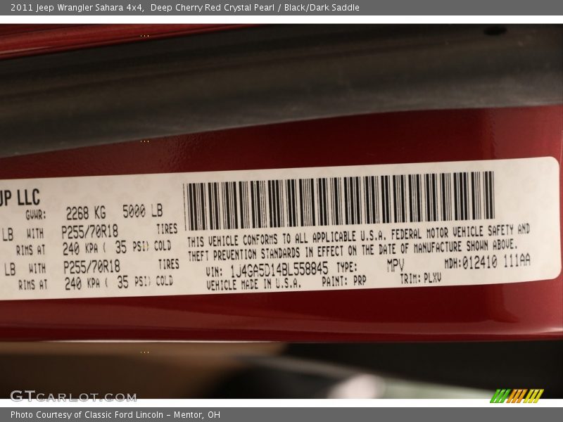 Deep Cherry Red Crystal Pearl / Black/Dark Saddle 2011 Jeep Wrangler Sahara 4x4