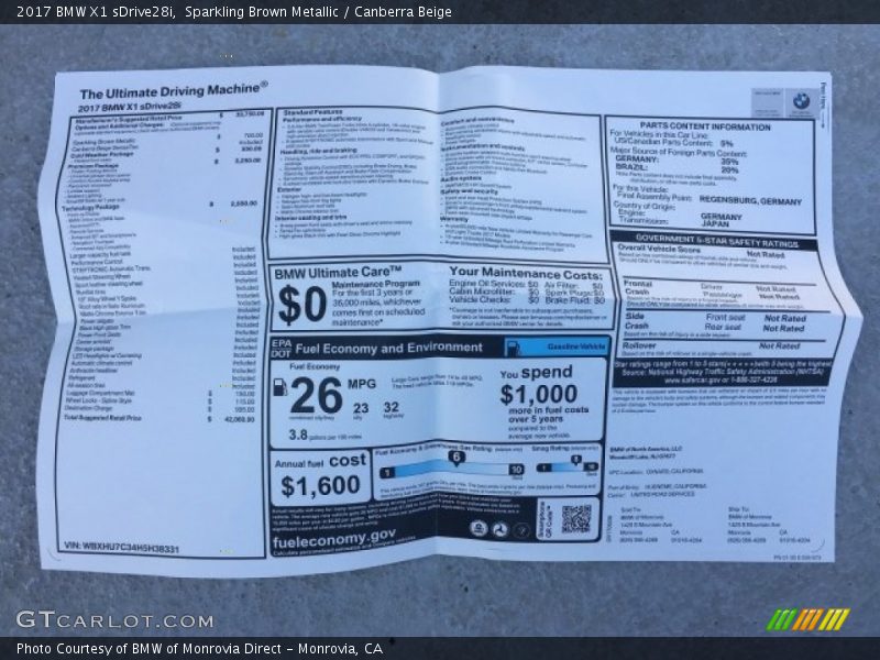 Sparkling Brown Metallic / Canberra Beige 2017 BMW X1 sDrive28i