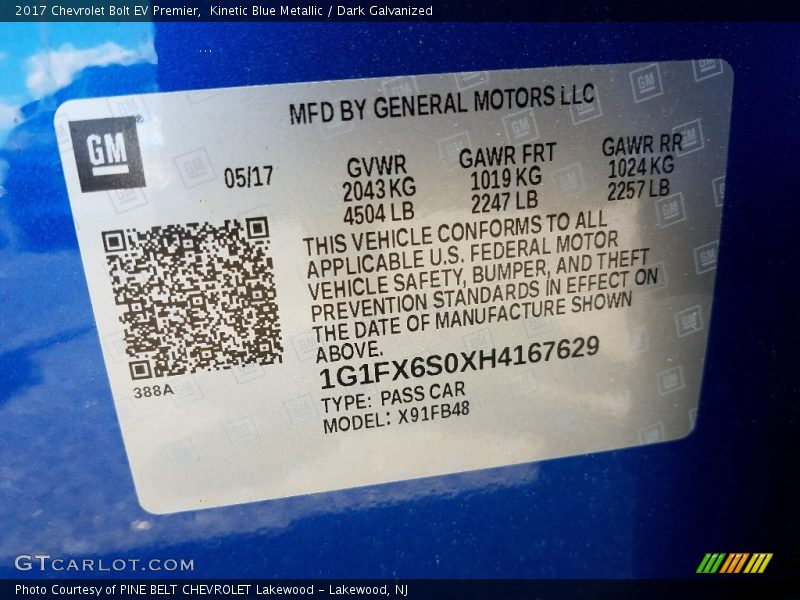 Kinetic Blue Metallic / Dark Galvanized 2017 Chevrolet Bolt EV Premier