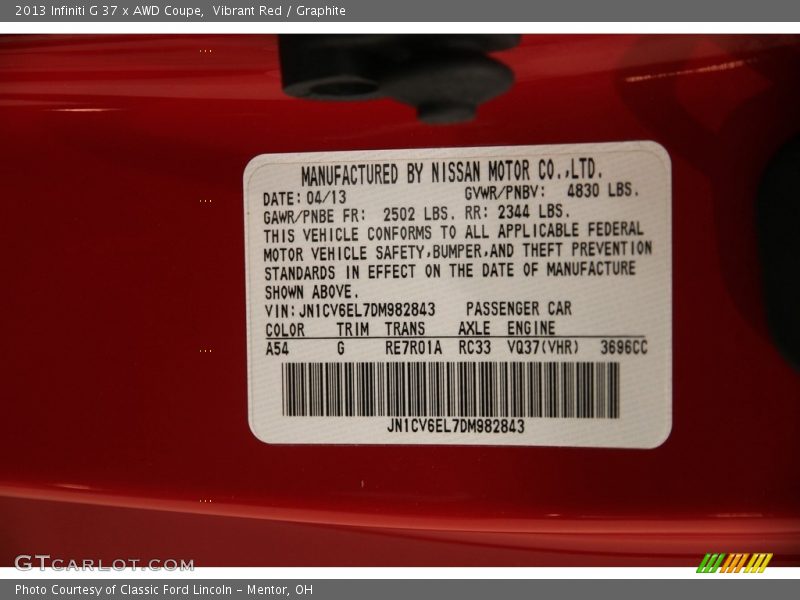 Vibrant Red / Graphite 2013 Infiniti G 37 x AWD Coupe