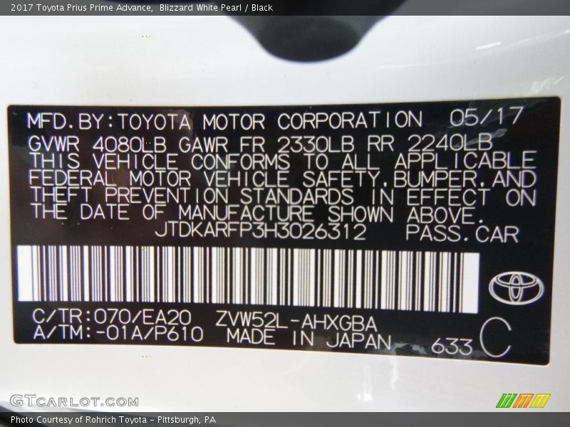 Blizzard White Pearl / Black 2017 Toyota Prius Prime Advance