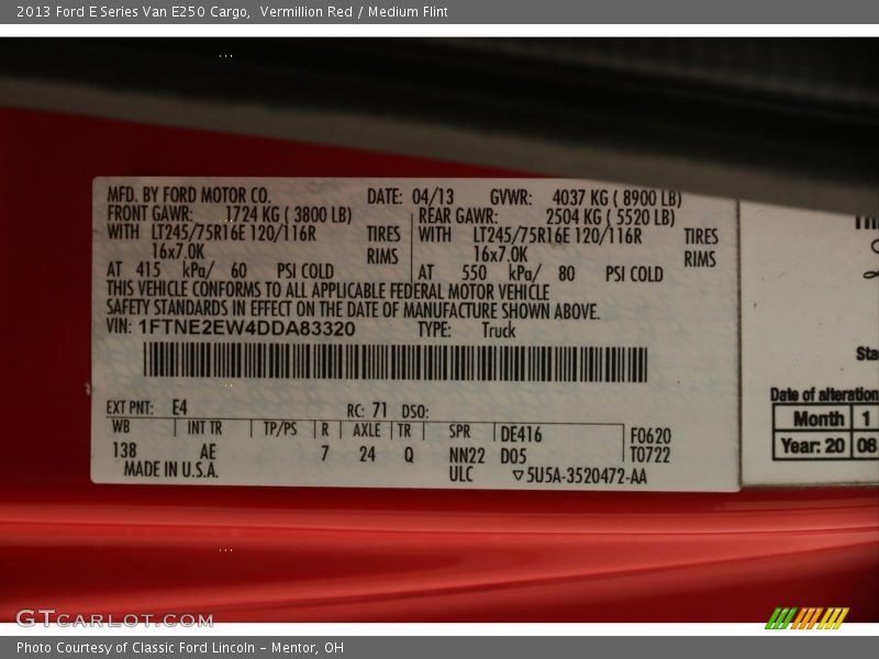 Vermillion Red / Medium Flint 2013 Ford E Series Van E250 Cargo