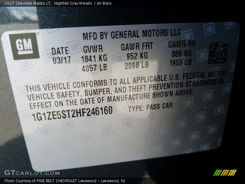 Nightfall Gray Metallic / Jet Black 2017 Chevrolet Malibu LT