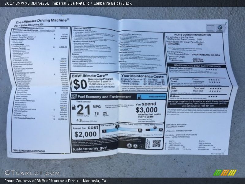 Imperial Blue Metallic / Canberra Beige/Black 2017 BMW X5 sDrive35i