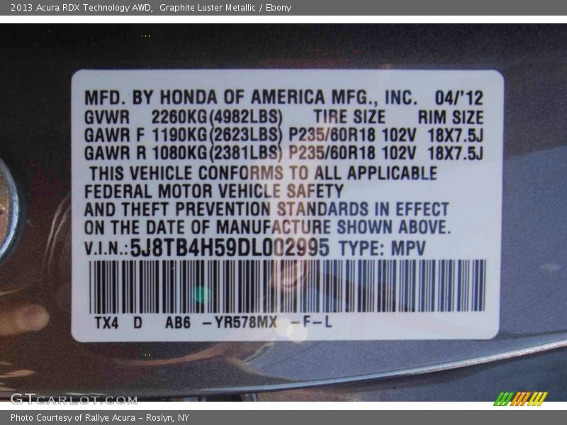 Graphite Luster Metallic / Ebony 2013 Acura RDX Technology AWD