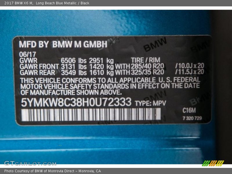 2017 X6 M  Long Beach Blue Metallic Color Code C16