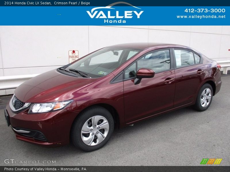 Crimson Pearl / Beige 2014 Honda Civic LX Sedan