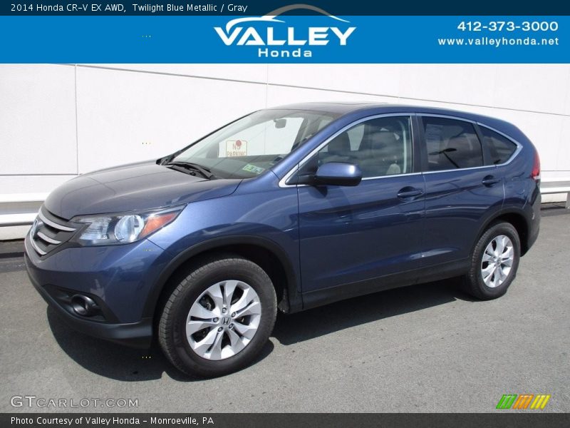 Twilight Blue Metallic / Gray 2014 Honda CR-V EX AWD
