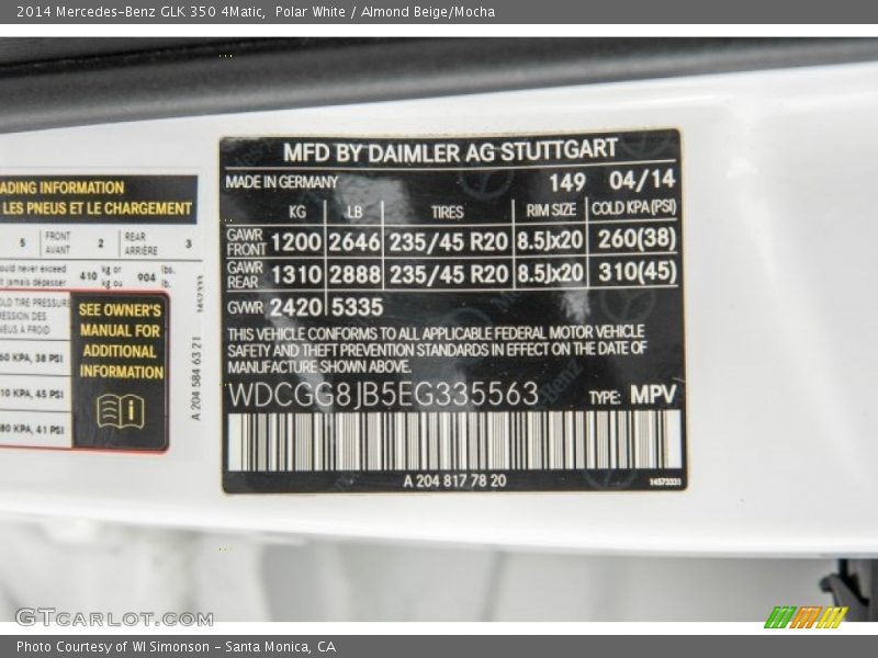 Polar White / Almond Beige/Mocha 2014 Mercedes-Benz GLK 350 4Matic