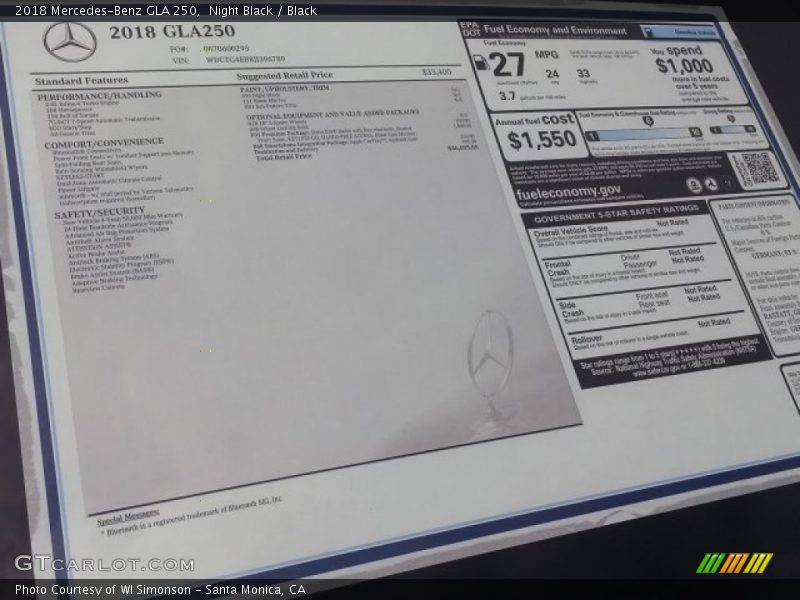 Night Black / Black 2018 Mercedes-Benz GLA 250