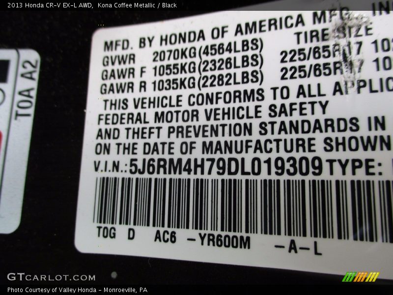 Kona Coffee Metallic / Black 2013 Honda CR-V EX-L AWD
