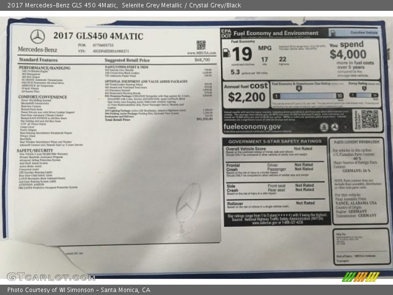 Selenite Grey Metallic / Crystal Grey/Black 2017 Mercedes-Benz GLS 450 4Matic
