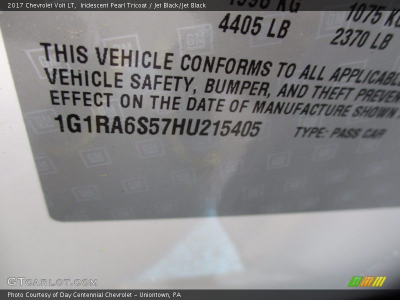 Iridescent Pearl Tricoat / Jet Black/Jet Black 2017 Chevrolet Volt LT