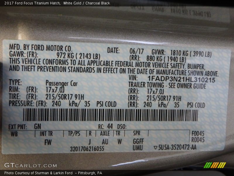 White Gold / Charcoal Black 2017 Ford Focus Titanium Hatch