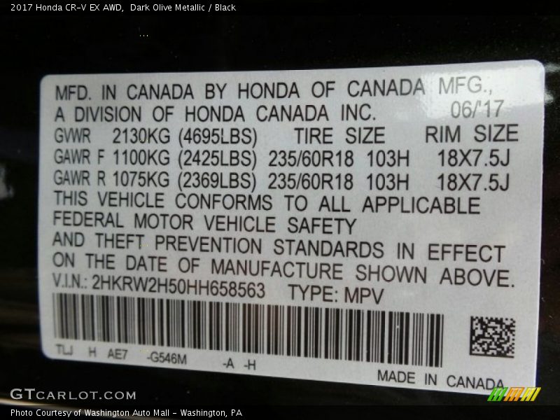 Dark Olive Metallic / Black 2017 Honda CR-V EX AWD