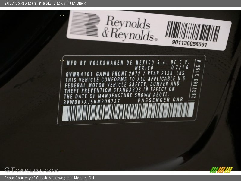 Black / Titan Black 2017 Volkswagen Jetta SE