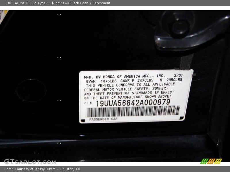 Nighthawk Black Pearl / Parchment 2002 Acura TL 3.2 Type S