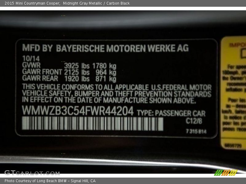 Midnight Gray Metallic / Carbon Black 2015 Mini Countryman Cooper