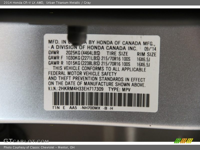 Urban Titanium Metallic / Gray 2014 Honda CR-V LX AWD