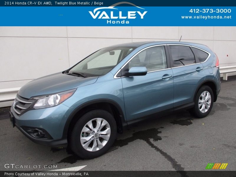 Twilight Blue Metallic / Beige 2014 Honda CR-V EX AWD