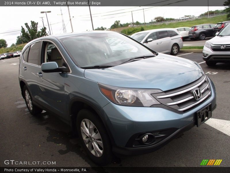 Twilight Blue Metallic / Beige 2014 Honda CR-V EX AWD