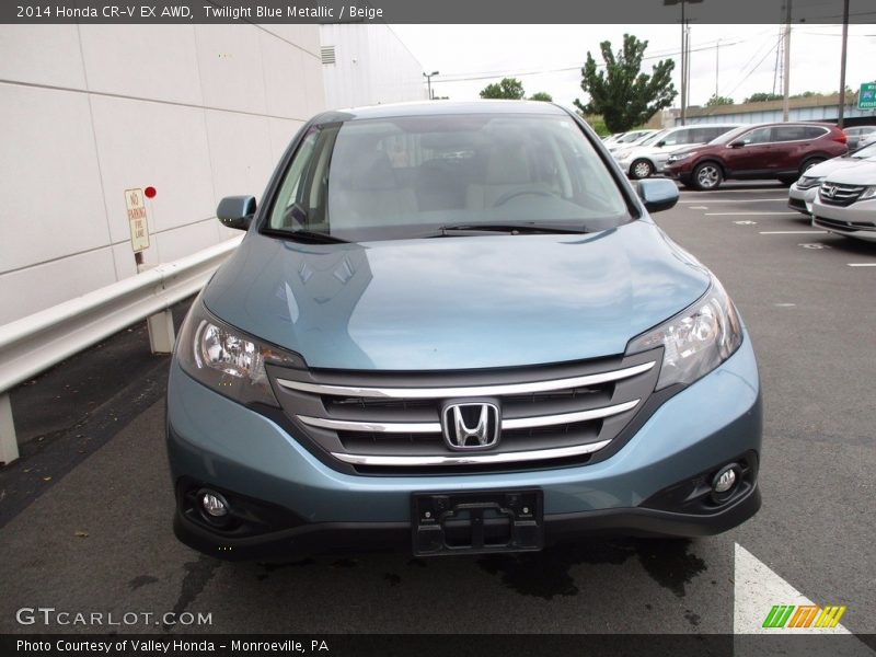 Twilight Blue Metallic / Beige 2014 Honda CR-V EX AWD