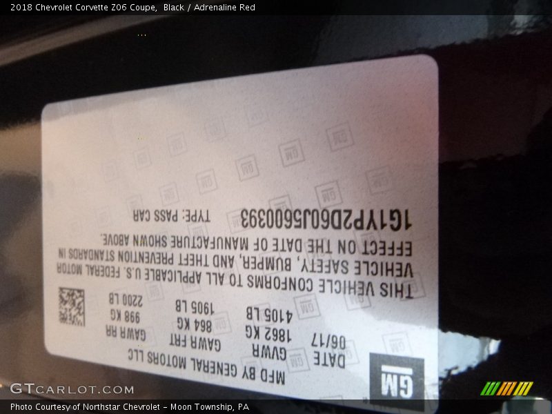 Black / Adrenaline Red 2018 Chevrolet Corvette Z06 Coupe