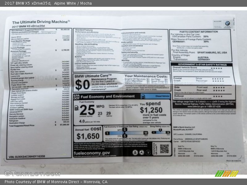 Alpine White / Mocha 2017 BMW X5 xDrive35d