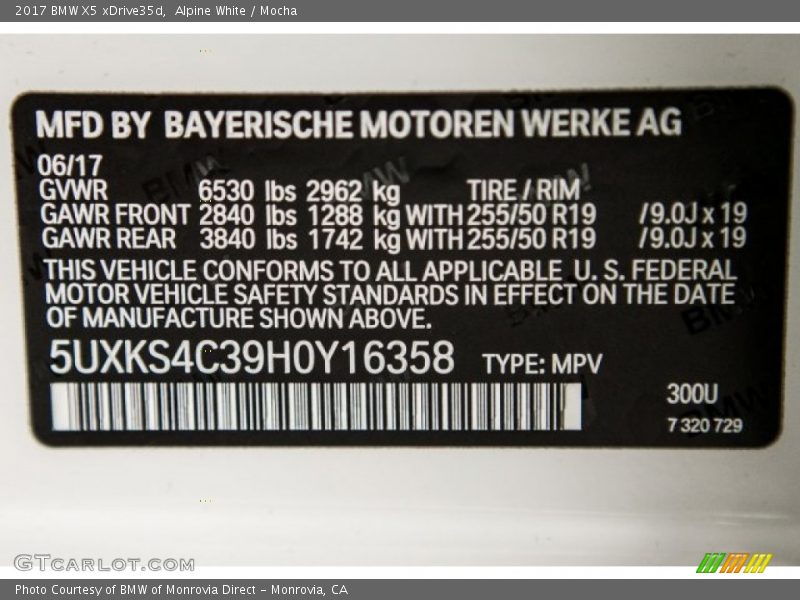 Alpine White / Mocha 2017 BMW X5 xDrive35d