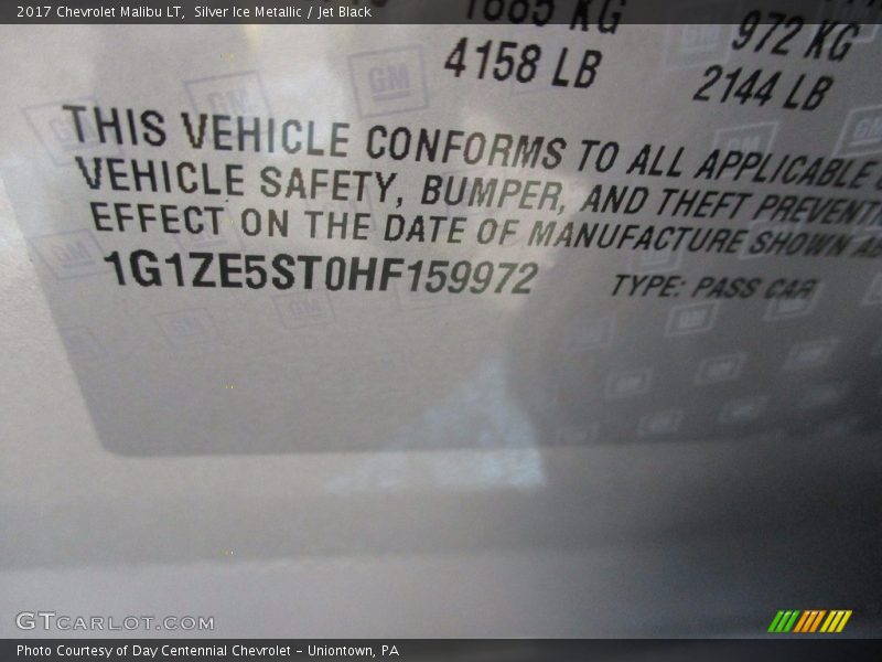Silver Ice Metallic / Jet Black 2017 Chevrolet Malibu LT