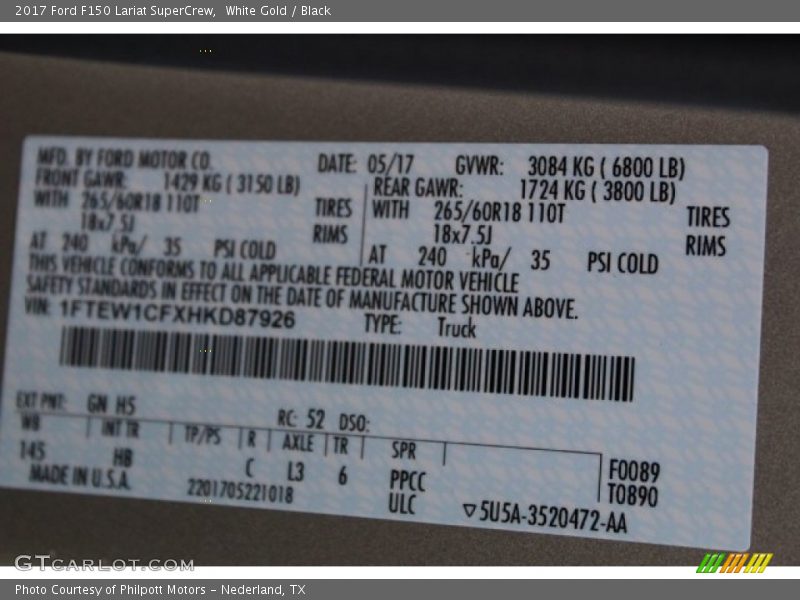 White Gold / Black 2017 Ford F150 Lariat SuperCrew