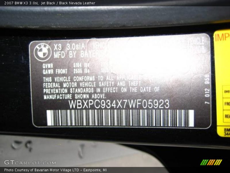 Jet Black / Black Nevada Leather 2007 BMW X3 3.0si