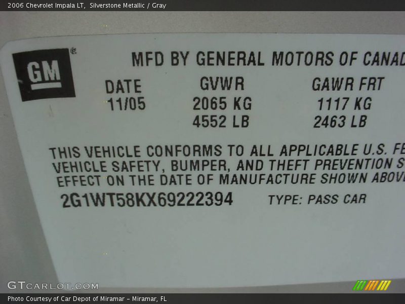 Silverstone Metallic / Gray 2006 Chevrolet Impala LT