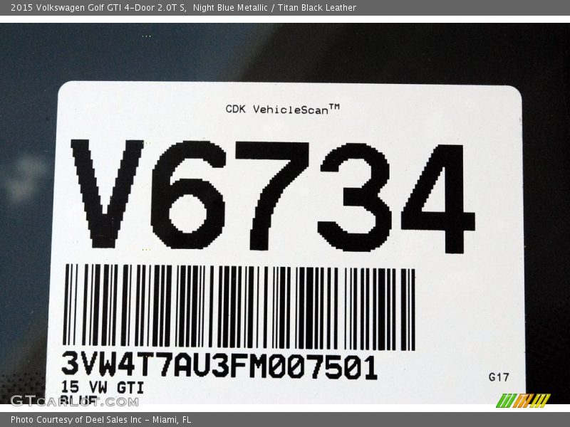 Night Blue Metallic / Titan Black Leather 2015 Volkswagen Golf GTI 4-Door 2.0T S