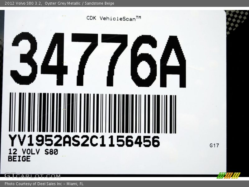 Oyster Grey Metallic / Sandstone Beige 2012 Volvo S80 3.2