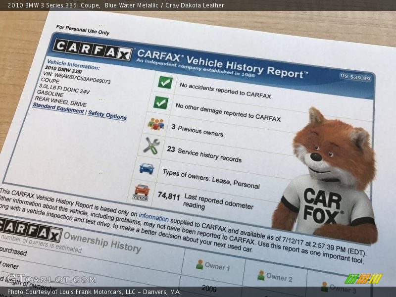 Blue Water Metallic / Gray Dakota Leather 2010 BMW 3 Series 335i Coupe