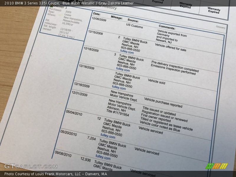 Blue Water Metallic / Gray Dakota Leather 2010 BMW 3 Series 335i Coupe