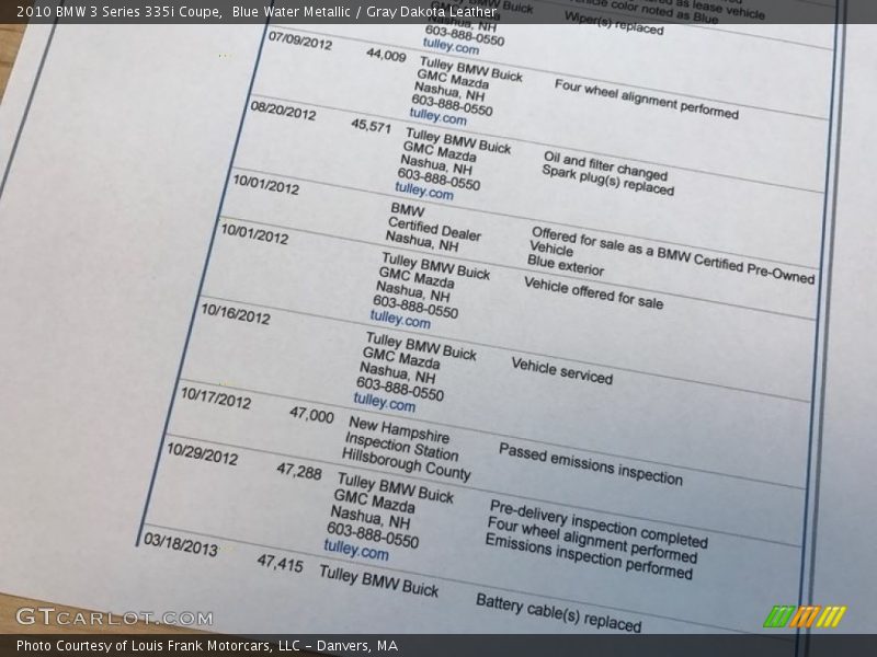 Blue Water Metallic / Gray Dakota Leather 2010 BMW 3 Series 335i Coupe