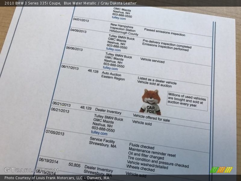 Blue Water Metallic / Gray Dakota Leather 2010 BMW 3 Series 335i Coupe