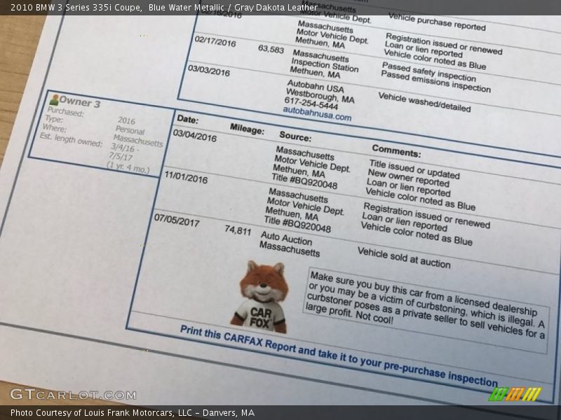 Blue Water Metallic / Gray Dakota Leather 2010 BMW 3 Series 335i Coupe