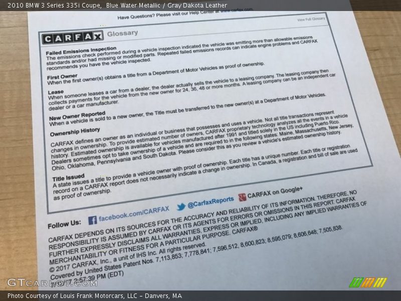 Blue Water Metallic / Gray Dakota Leather 2010 BMW 3 Series 335i Coupe