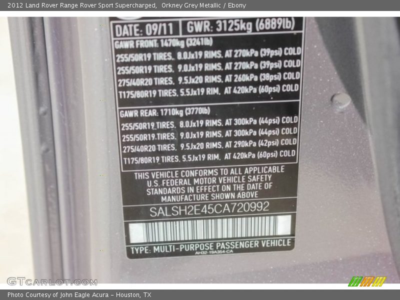 Orkney Grey Metallic / Ebony 2012 Land Rover Range Rover Sport Supercharged