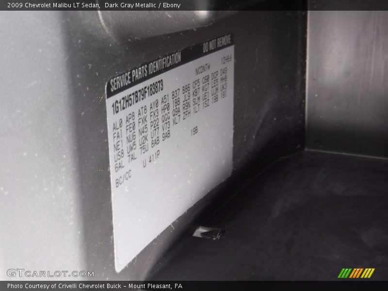 Dark Gray Metallic / Ebony 2009 Chevrolet Malibu LT Sedan