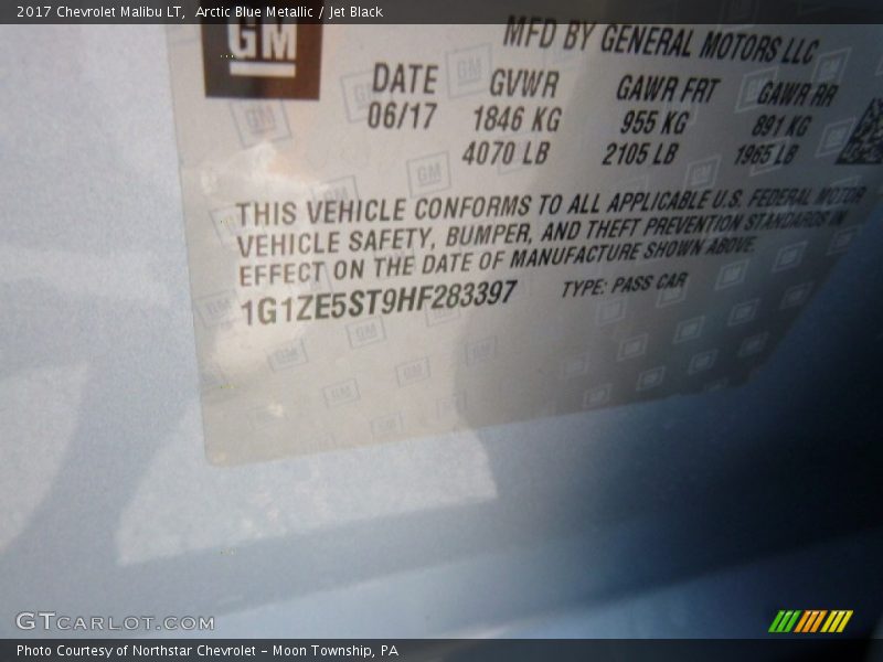 Arctic Blue Metallic / Jet Black 2017 Chevrolet Malibu LT